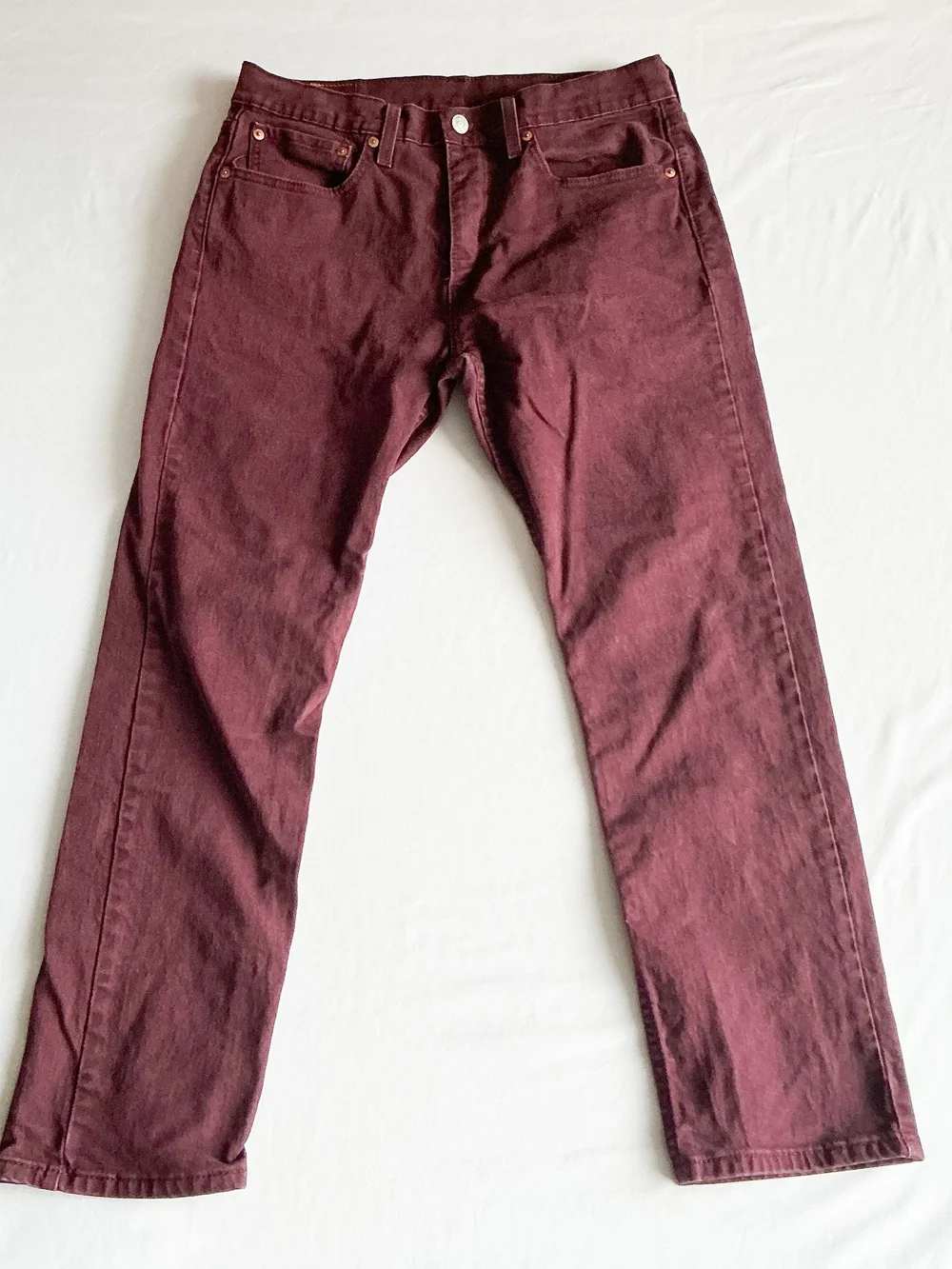 Levi's 502 Regular Taper Fit Men's Jeans W32 L30 Burgundy Colored Denim Autumn